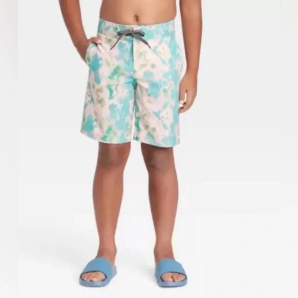 🐱 NWT Boys' Art Class Swim Tie-Dye Lined Board Shorts with Pockets 50+ UPF